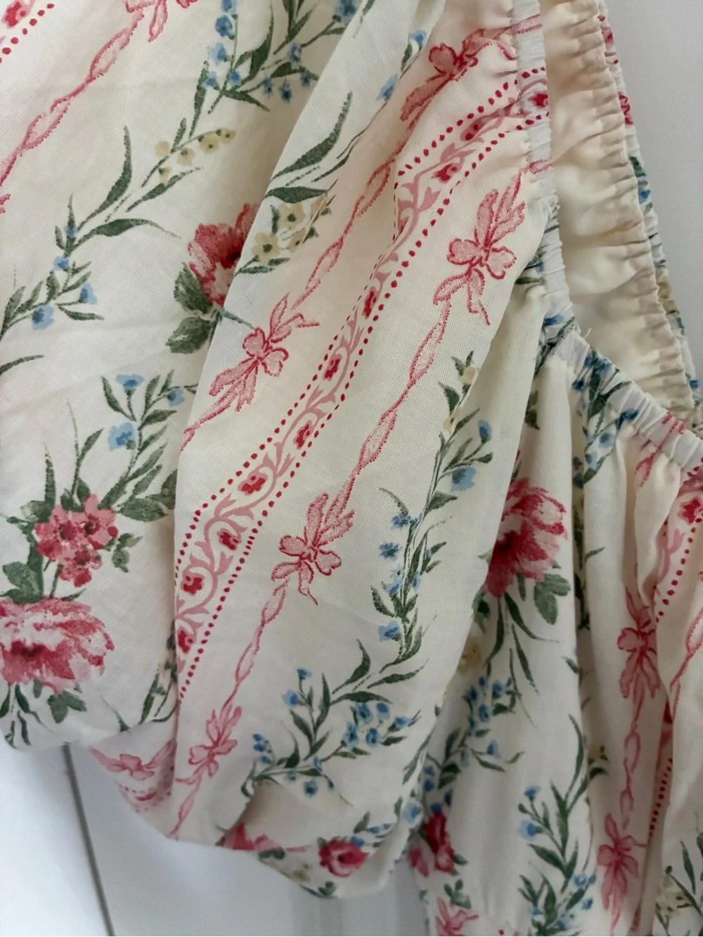 NWT 100% cotton Storia Cream and Pink Floral Puff-Sleeve Midi Dress - Picture 5 of 11